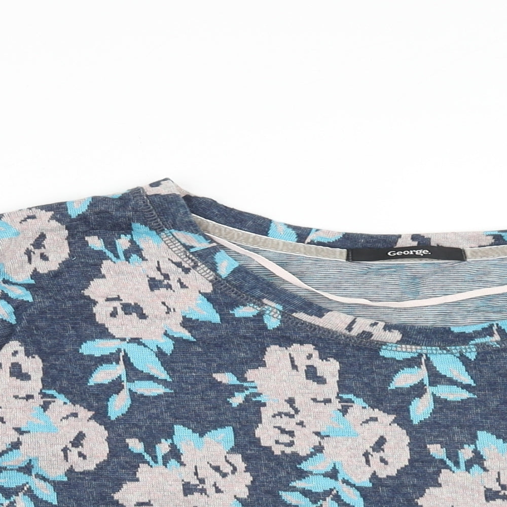 George Womens Blue Floral Cotton Basic T-Shirt Size 12 Scoop Neck