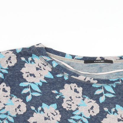 George Womens Blue Floral Cotton Basic T-Shirt Size 12 Scoop Neck