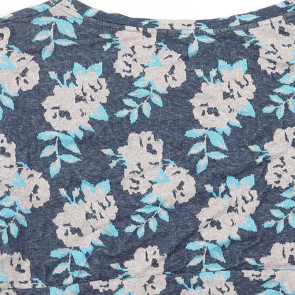 George Womens Blue Floral Cotton Basic T-Shirt Size 12 Scoop Neck