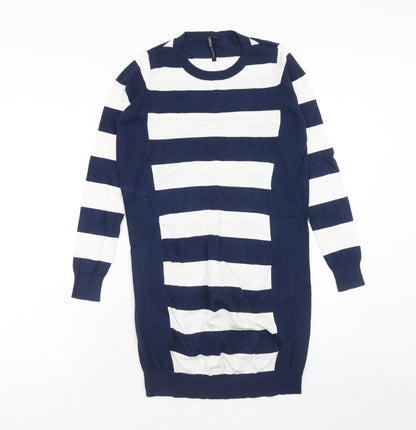 Capsule Womens Blue Striped Viscose Jumper Dress Size 8 Round Neck Pullover - Size 8-10