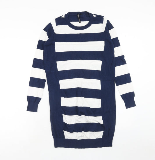 Capsule Womens Blue Striped Viscose Jumper Dress Size 8 Round Neck Pullover - Size 8-10