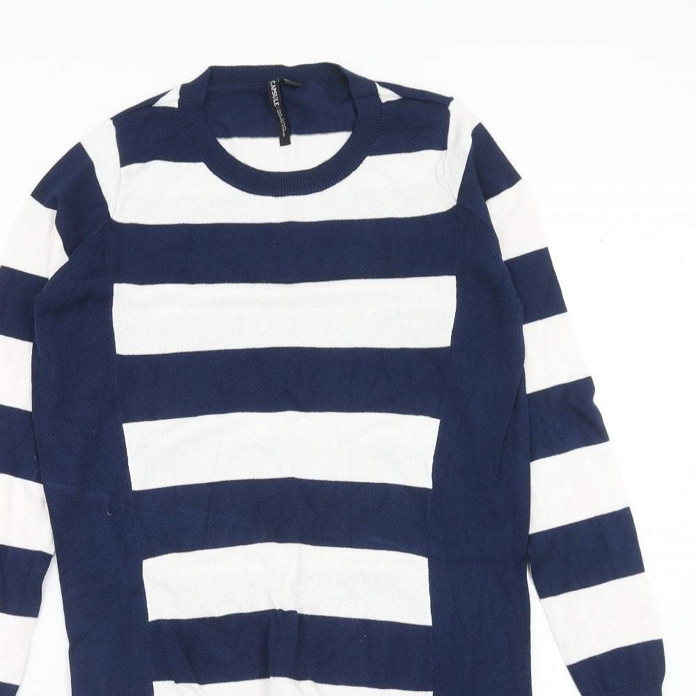 Capsule Womens Blue Striped Viscose Jumper Dress Size 8 Round Neck Pullover - Size 8-10