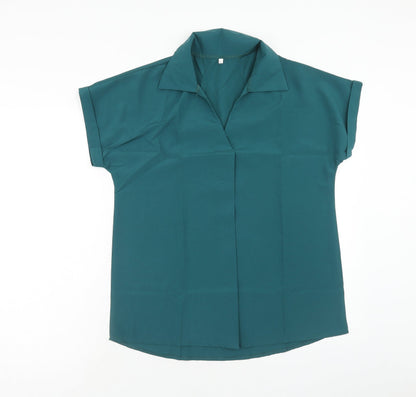 Preworn Womens Green Polyester Basic Blouse Size XL Collared