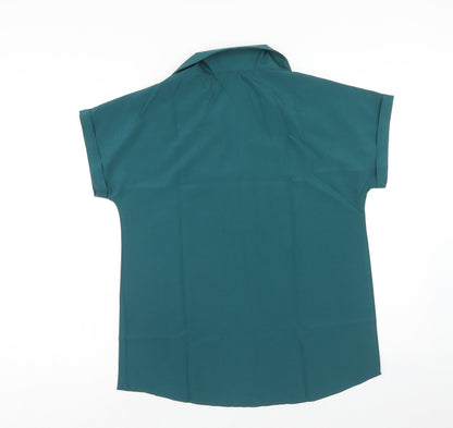 Preworn Womens Green Polyester Basic Blouse Size XL Collared