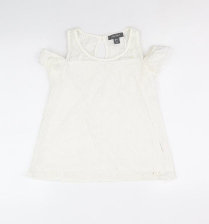 Primark Womens Ivory Nylon Basic Tank Size 6 Round Neck - Cold Shoulder