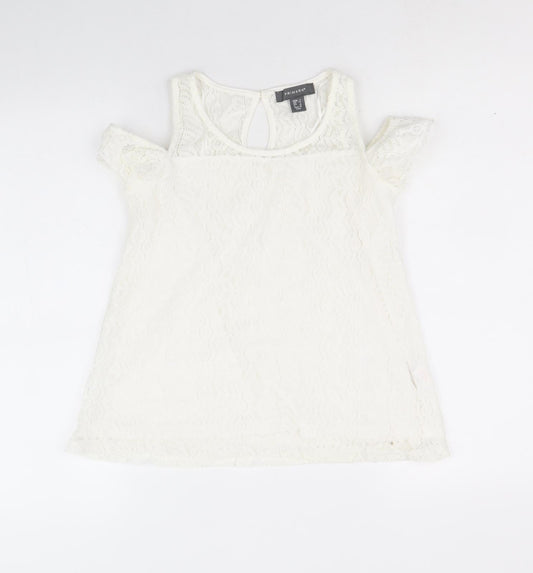 Primark Womens Ivory Nylon Basic Tank Size 6 Round Neck - Cold Shoulder