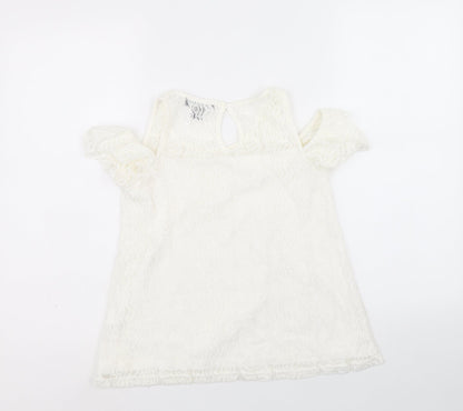 Primark Womens Ivory Nylon Basic Tank Size 6 Round Neck - Cold Shoulder