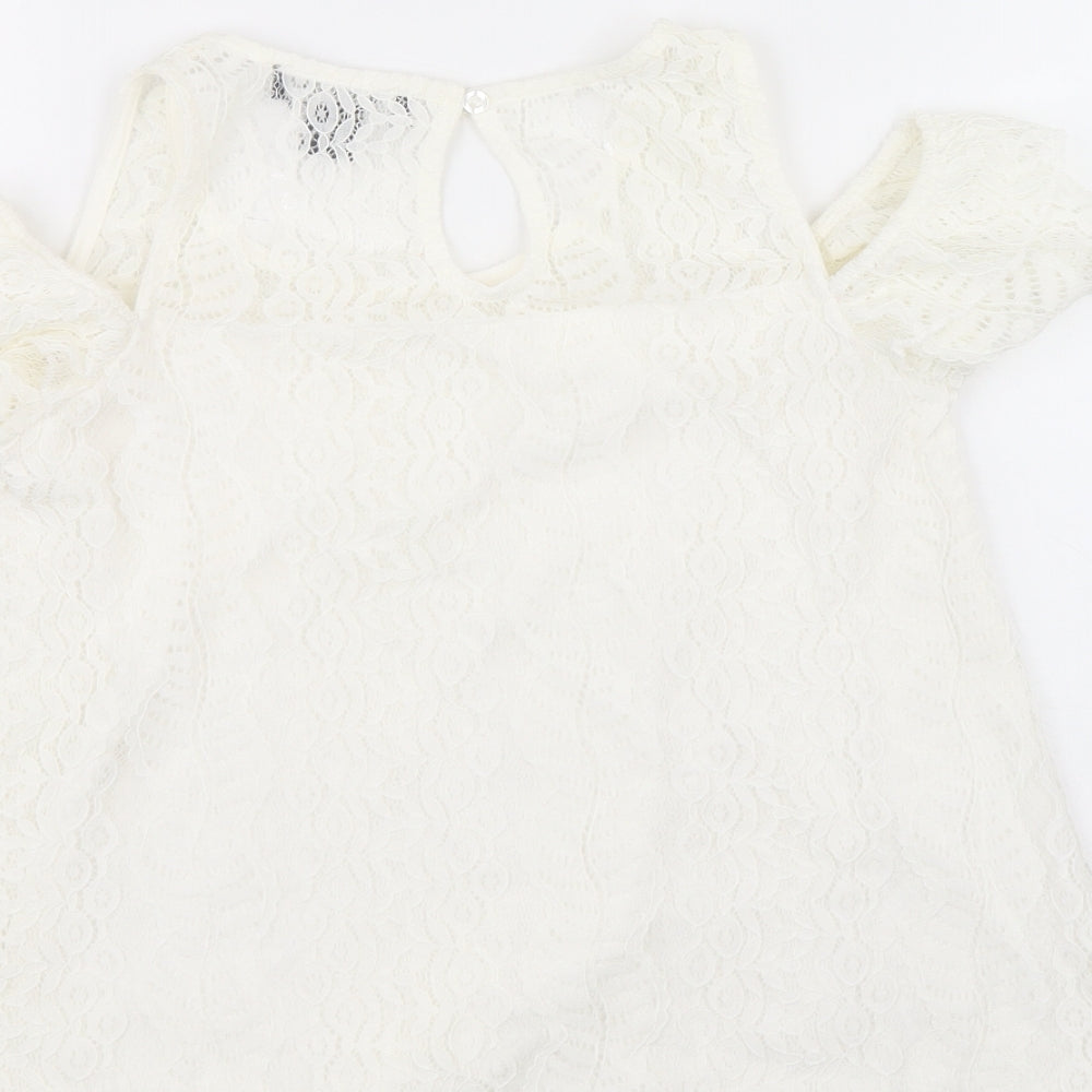 Primark Womens Ivory Nylon Basic Tank Size 6 Round Neck - Cold Shoulder