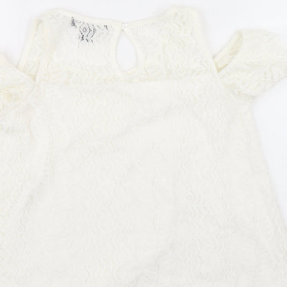 Primark Womens Ivory Nylon Basic Tank Size 6 Round Neck - Cold Shoulder