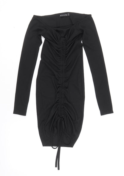 PRETTYLITTLETHING Womens Beige Polyacrylate Fibre Bodycon Size 6 Off the Shoulder Pullover