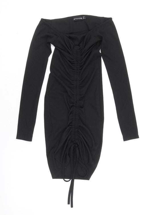 PRETTYLITTLETHING Womens Beige Polyacrylate Fibre Bodycon Size 6 Off the Shoulder Pullover