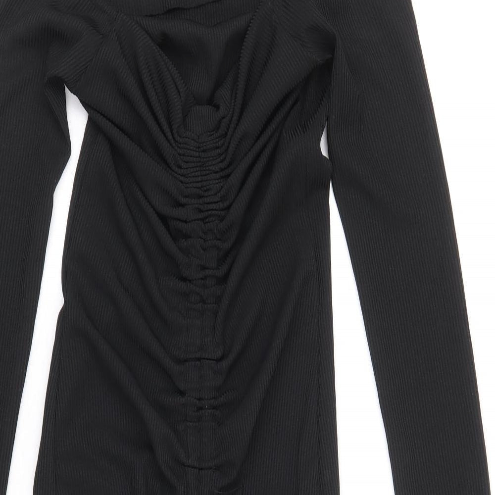 PRETTYLITTLETHING Womens Beige Polyacrylate Fibre Bodycon Size 6 Off the Shoulder Pullover