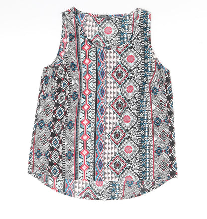 South Womens Multicoloured Geometric Polyester Basic Tank Size 12 Scoop Neck