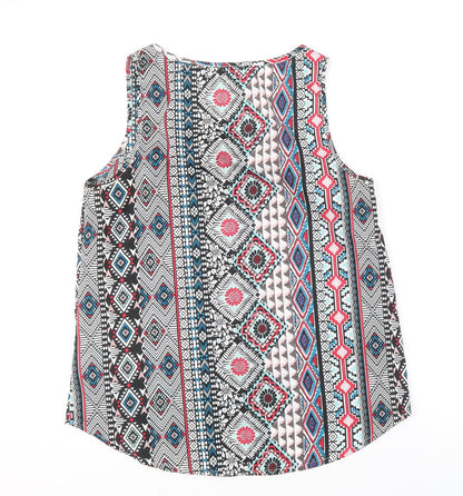 South Womens Multicoloured Geometric Polyester Basic Tank Size 12 Scoop Neck