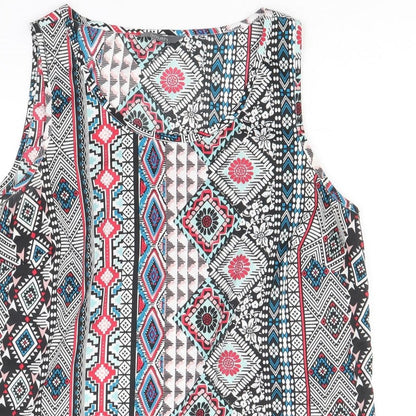 South Womens Multicoloured Geometric Polyester Basic Tank Size 12 Scoop Neck