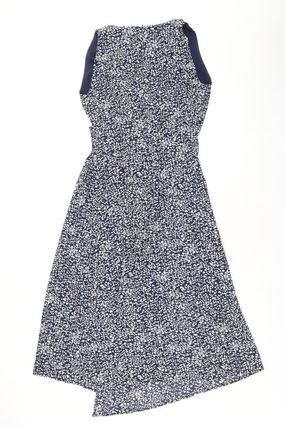Warehouse Womens Blue Geometric Polyester Fit & Flare Size 8 V-Neck Zip