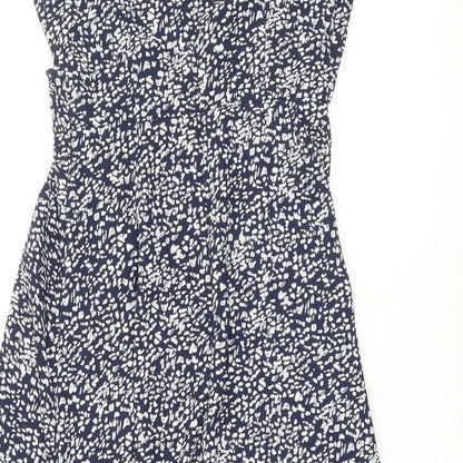 Warehouse Womens Blue Geometric Polyester Fit & Flare Size 8 V-Neck Zip