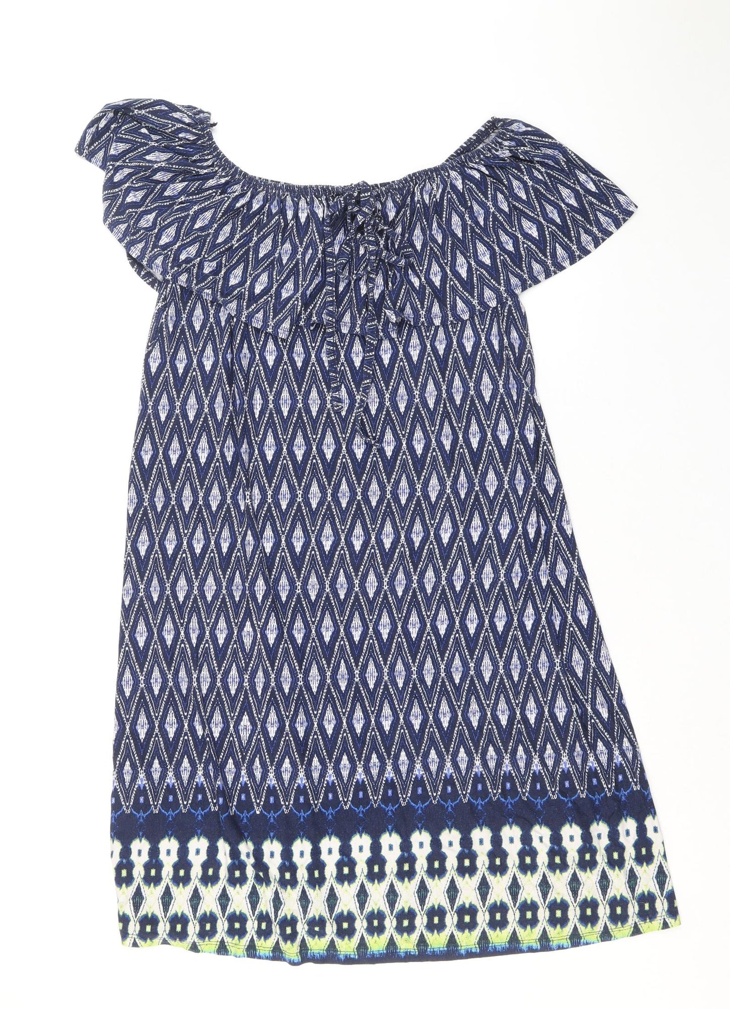 George Womens Blue Geometric Viscose A-Line Size 10 Off the Shoulder Pullover