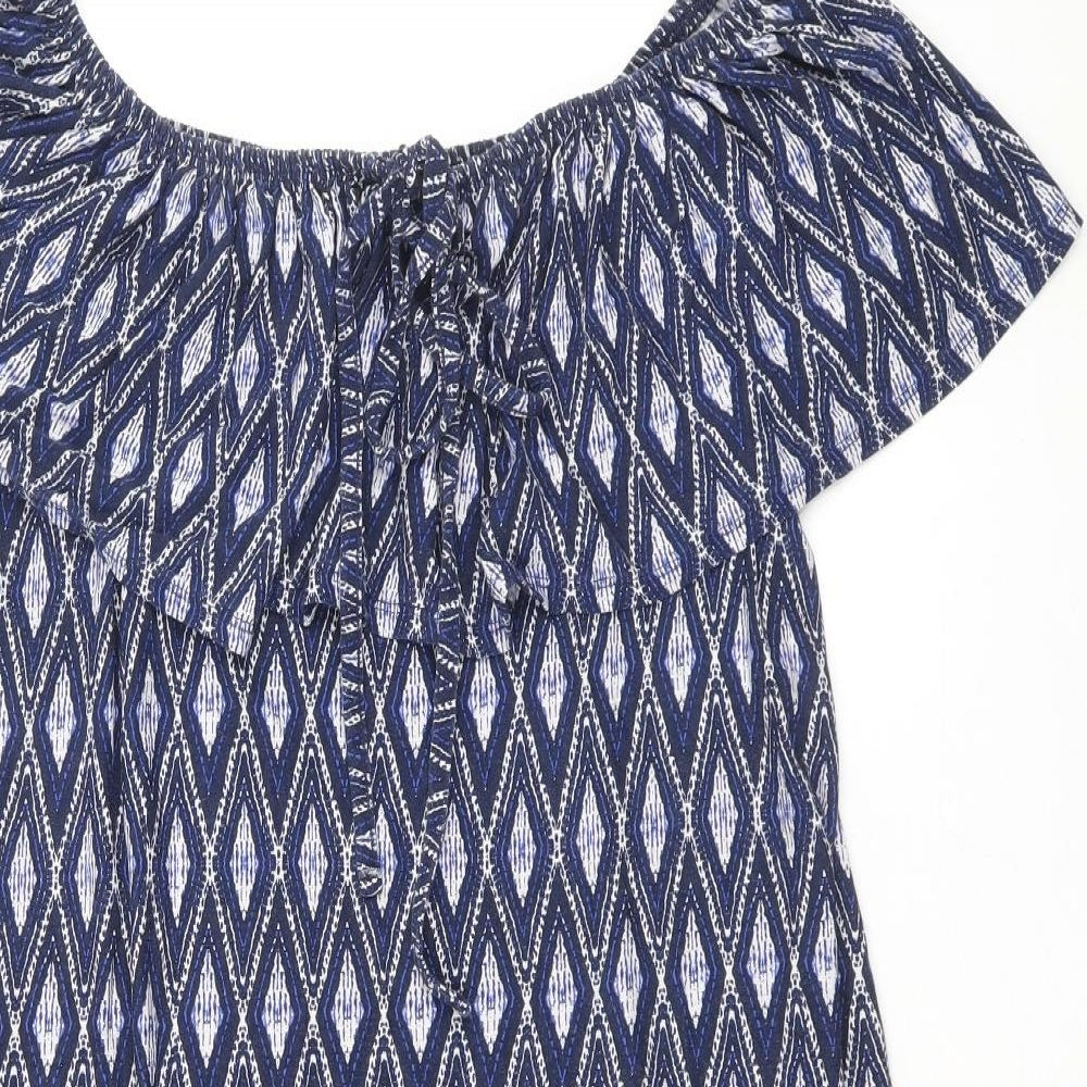George Womens Blue Geometric Viscose A-Line Size 10 Off the Shoulder Pullover