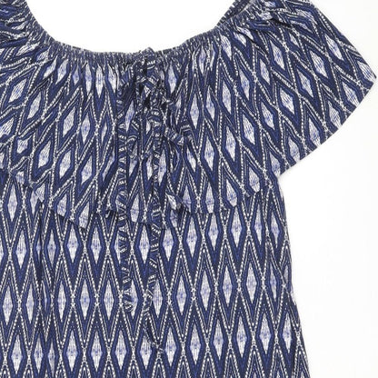 George Womens Blue Geometric Viscose A-Line Size 10 Off the Shoulder Pullover