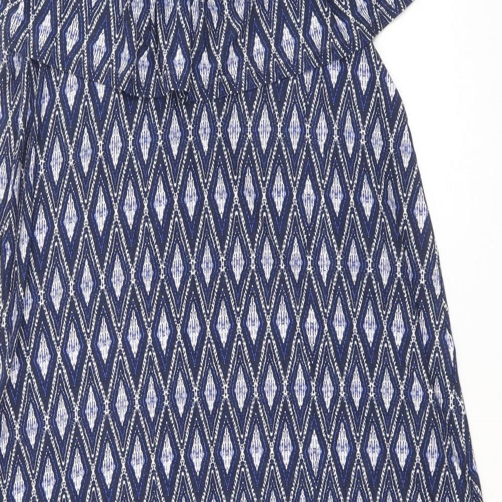 George Womens Blue Geometric Viscose A-Line Size 10 Off the Shoulder Pullover