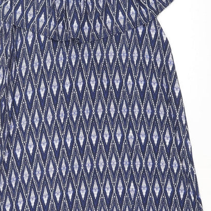 George Womens Blue Geometric Viscose A-Line Size 10 Off the Shoulder Pullover