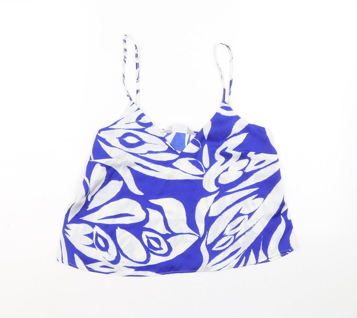 Primark Womens Blue Geometric Polyester Basic Tank Size S V-Neck