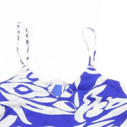 Primark Womens Blue Geometric Polyester Basic Tank Size S V-Neck