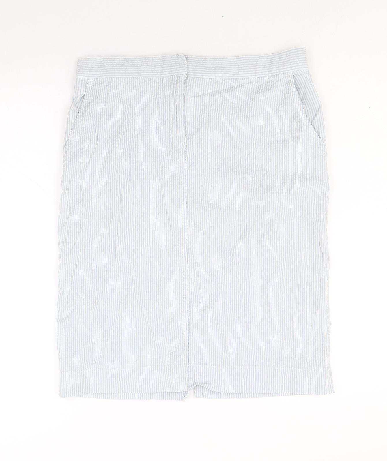 Bonmarché Womens Blue Striped Cotton Straight & Pencil Skirt Size 12 Zip