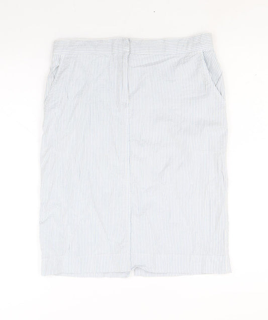 Bonmarché Womens Blue Striped Cotton Straight & Pencil Skirt Size 12 Zip