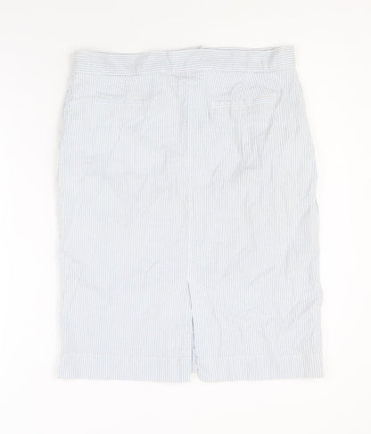 Bonmarché Womens Blue Striped Cotton Straight & Pencil Skirt Size 12 Zip