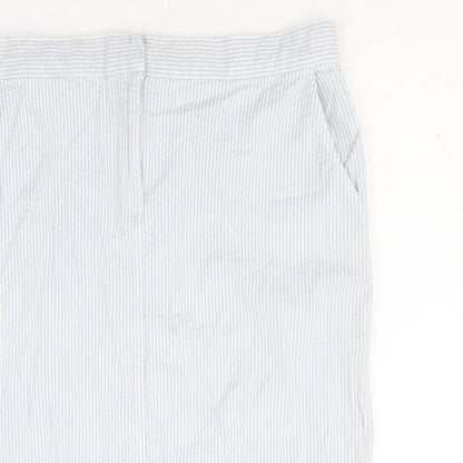 Bonmarché Womens Blue Striped Cotton Straight & Pencil Skirt Size 12 Zip