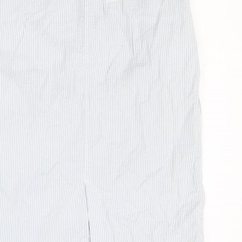 Bonmarché Womens Blue Striped Cotton Straight & Pencil Skirt Size 12 Zip