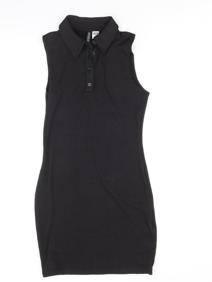 Divided by H&M Womens Black Polyester Mini Size S Collared Button