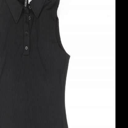 Divided by H&M Womens Black Polyester Mini Size S Collared Button