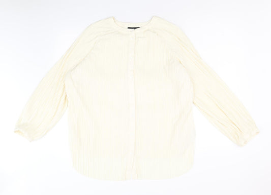 Autograph Womens Yellow Polyester Basic Button-Up Size 18 Round Neck