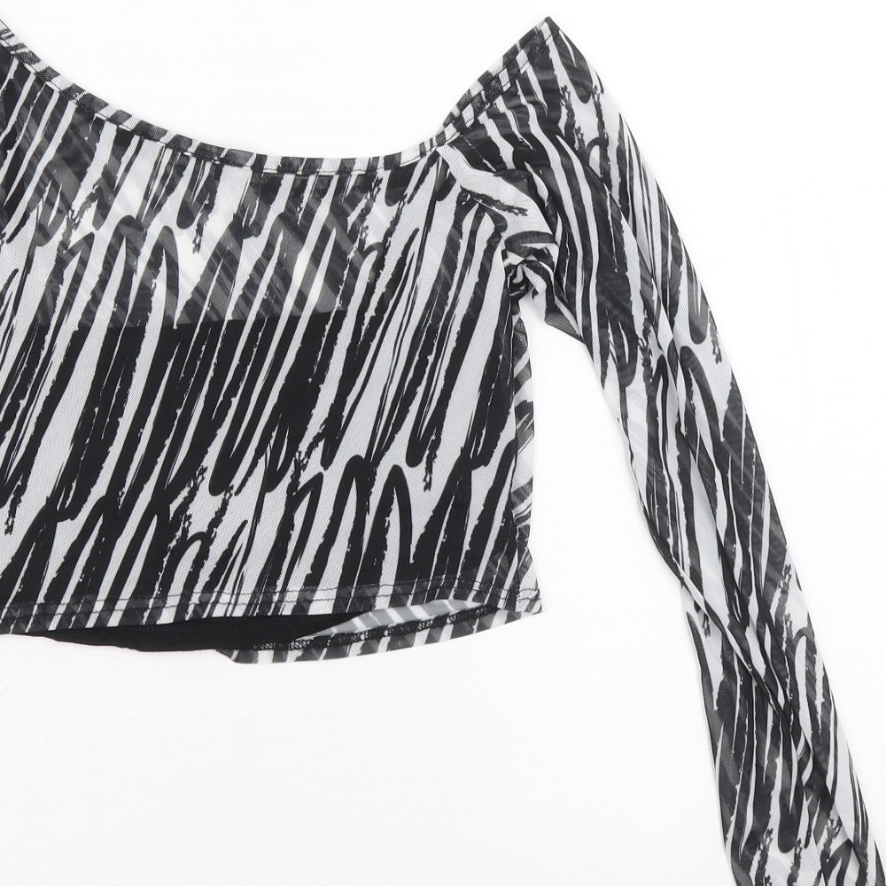 I SAW IT FIRST Womens Black Animal Print Polyester Cropped Blouse Size 12 One Shoulder - Zebra Pattern