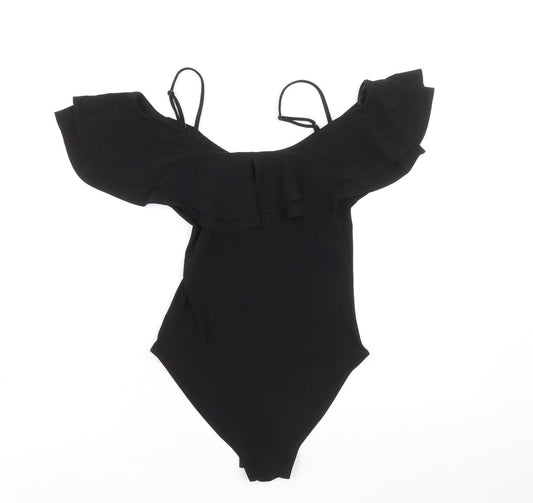 Miss Selfridge Womens Black Polyester Bodysuit One-Piece Size 8 Snap - Cold Shoulder
