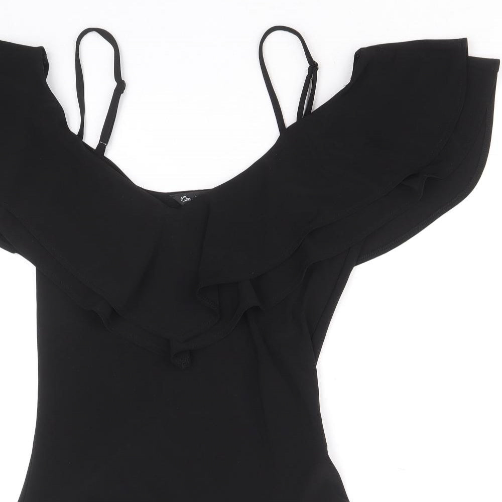 Miss Selfridge Womens Black Polyester Bodysuit One-Piece Size 8 Snap - Cold Shoulder