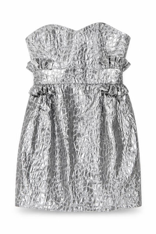 Miss Behave Womens Silver Geometric Polyester Pencil Dress Size 12 Off the Shoulder Zip