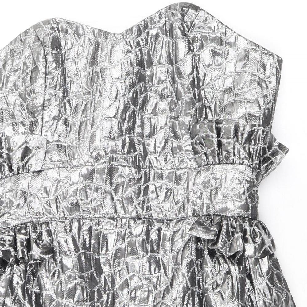 Miss Behave Womens Silver Geometric Polyester Pencil Dress Size 12 Off the Shoulder Zip