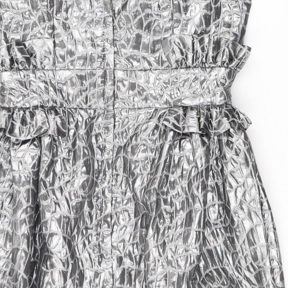 Miss Behave Womens Silver Geometric Polyester Pencil Dress Size 12 Off the Shoulder Zip