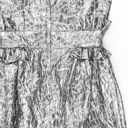 Miss Behave Womens Silver Geometric Polyester Pencil Dress Size 12 Off the Shoulder Zip