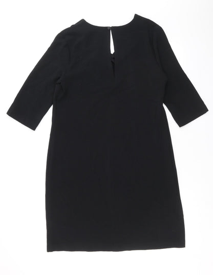 Marks and Spencer Womens Black Polyester A-Line Size 12 Round Neck Button