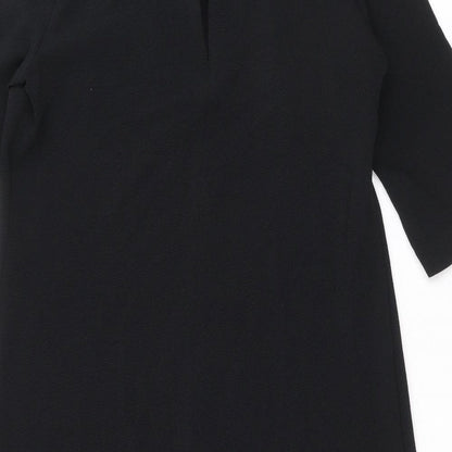 Marks and Spencer Womens Black Polyester A-Line Size 12 Round Neck Button