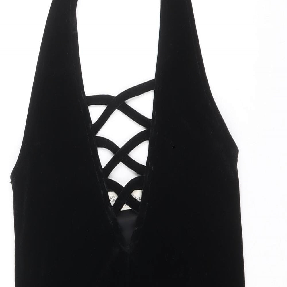 Miss Selfridge Womens Black Polyester Bodysuit One-Piece Size 6 Snap - Lattice Neck Detail