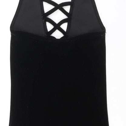 Miss Selfridge Womens Black Polyester Bodysuit One-Piece Size 6 Snap - Lattice Neck Detail