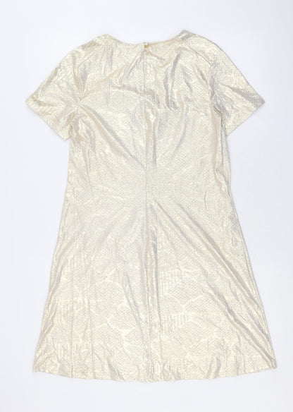 Preworn Womens Gold Polyester Trapeze & Swing Size 10 Round Neck Button