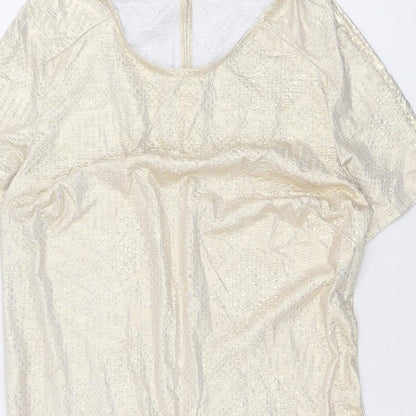 Preworn Womens Gold Polyester Trapeze & Swing Size 10 Round Neck Button