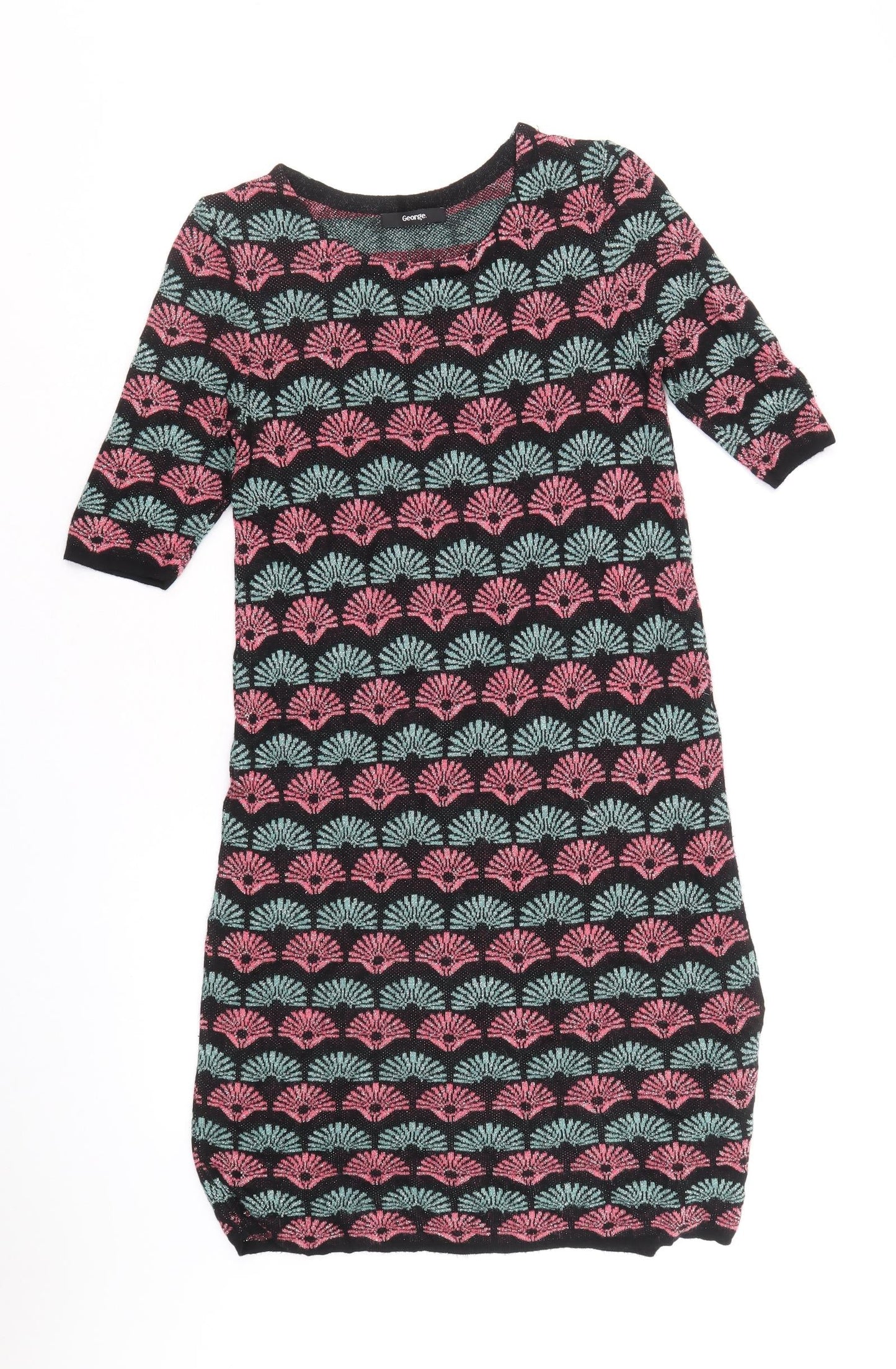 George Womens Black Geometric Viscose A-Line Size 12 Round Neck Pullover